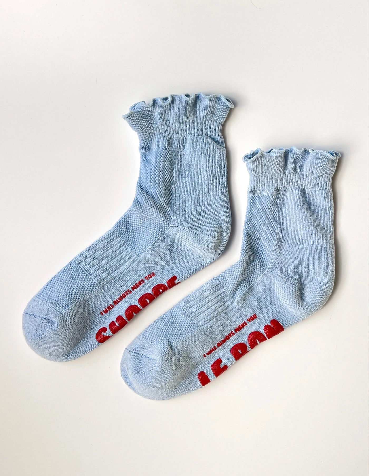 Periwinkle Blue Ruffled Hugger Crew Socks, Le Bon Shoppe
