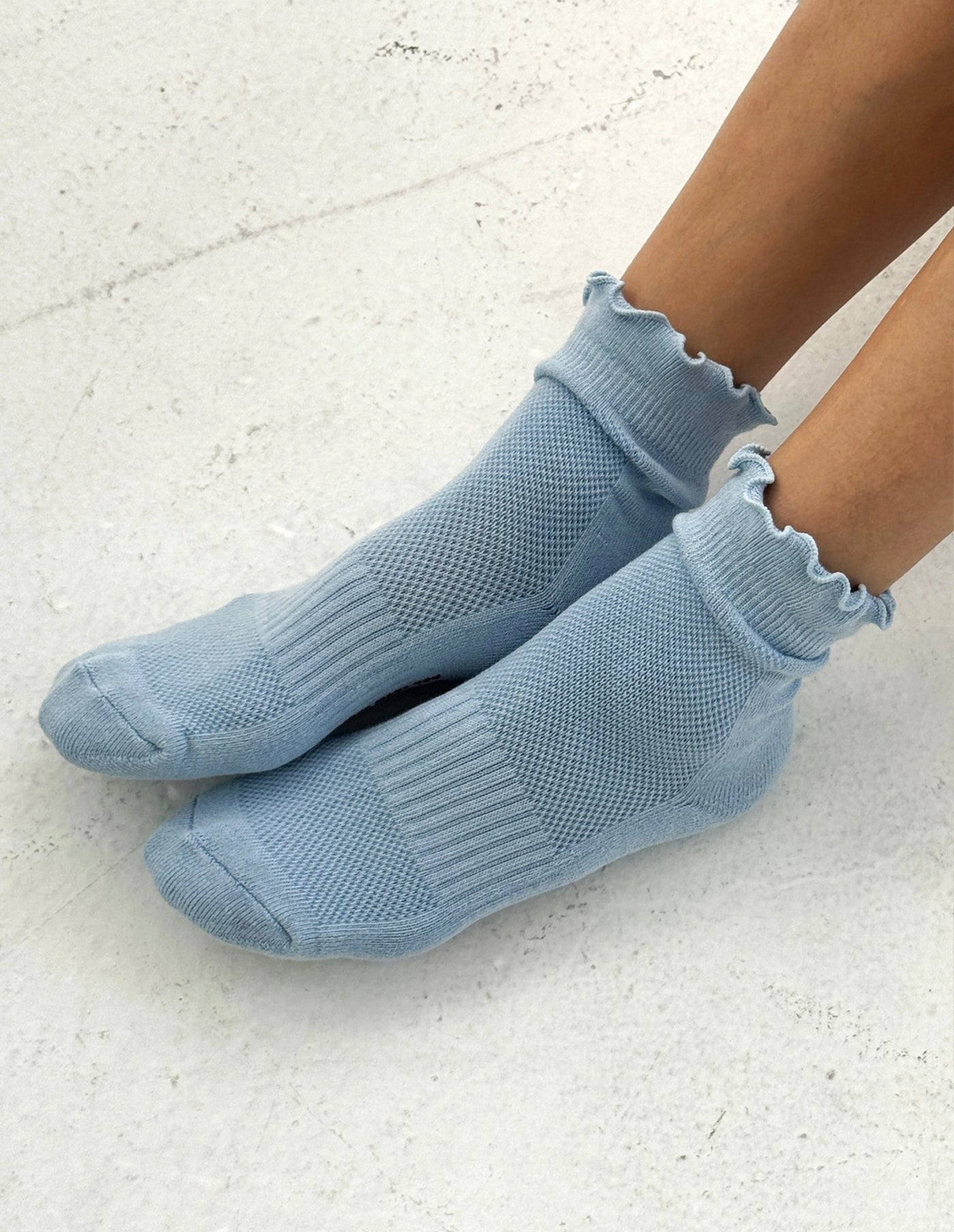 Periwinkle Blue Ruffled Hugger Crew Socks, Le Bon Shoppe