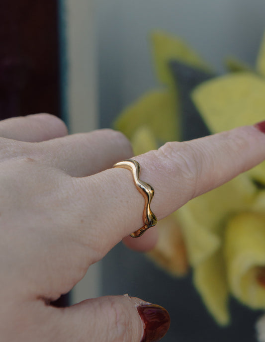 Gold Irregular Wave Ring, Tarnish-Free Gold Plating