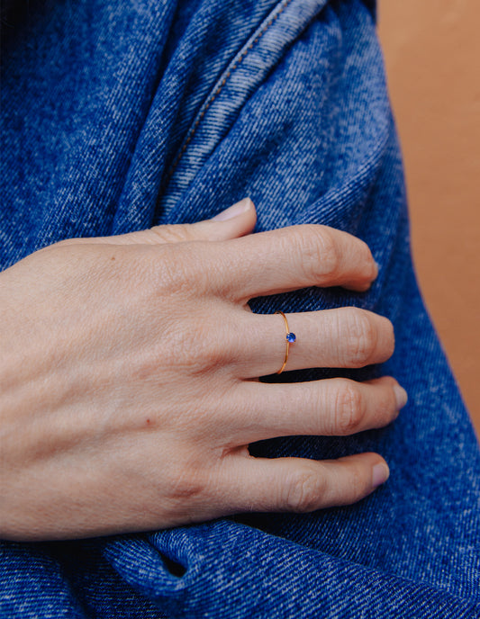 Gold Dainty Blue Gemstone Ring, Tarnish-Free Gold Plating