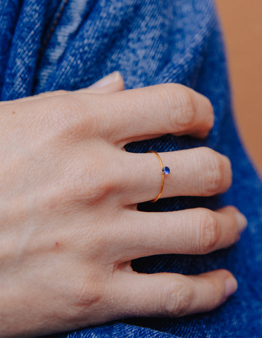 Gold Dainty Blue Gemstone Ring, Tarnish-Free Gold Plating