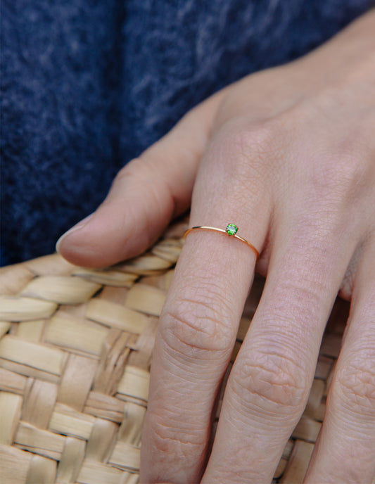 Gold Dainty Green Gemstone Ring, Waterproof
