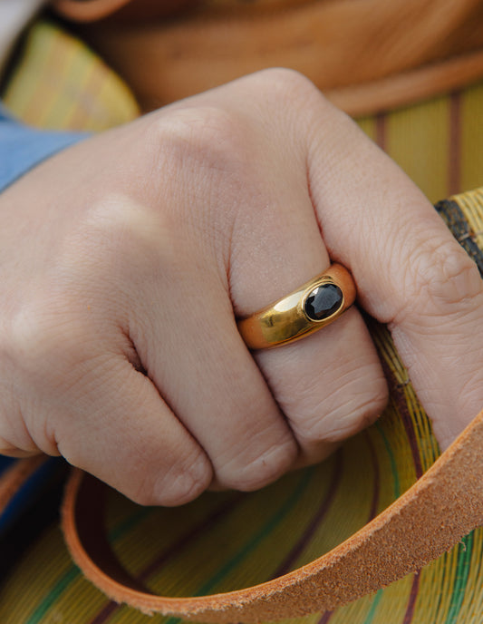 Gold Black Onyx Stone Ring