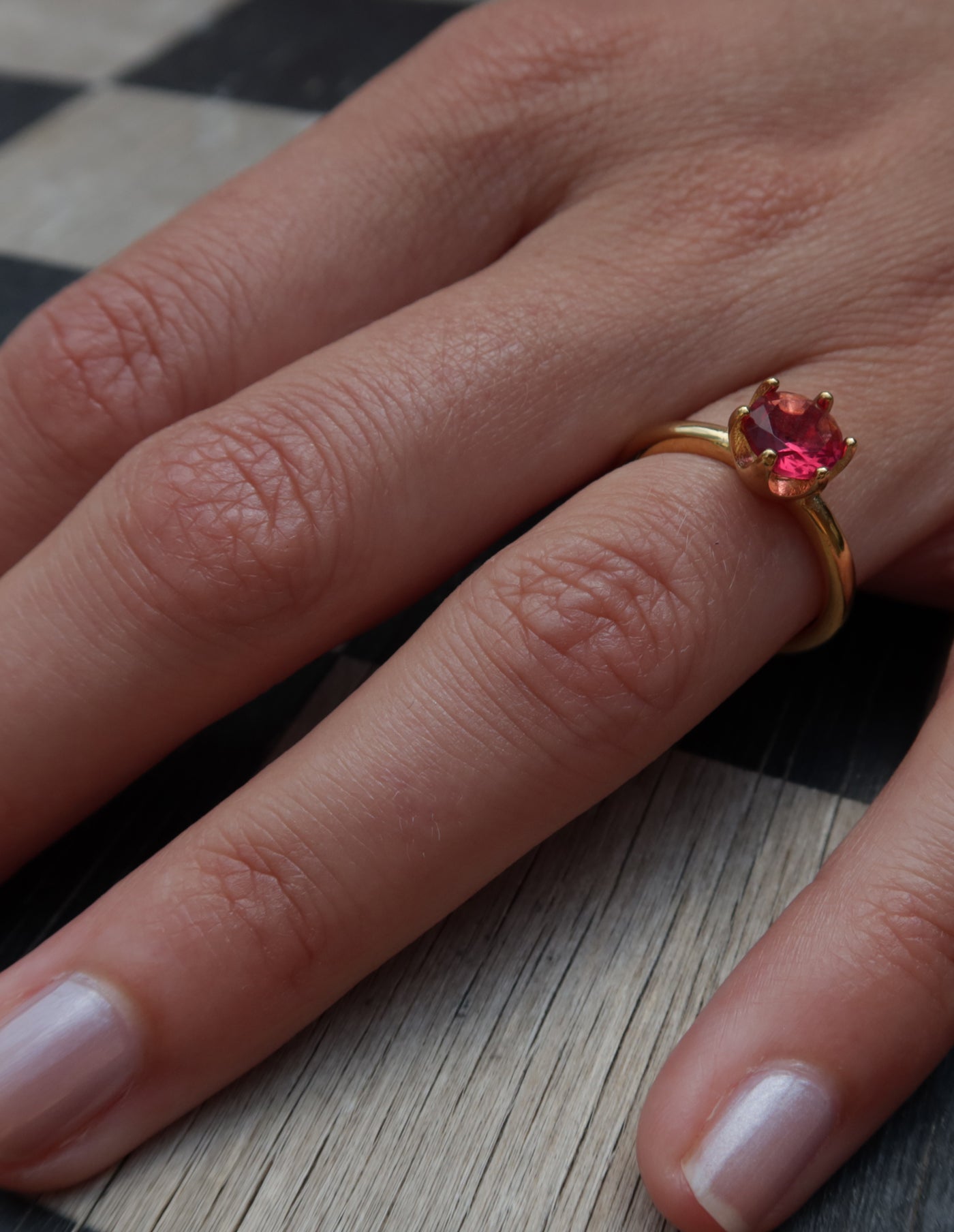 Gold Claw Set Red Gemstone Ring, Tarnish-Free Gold Plating