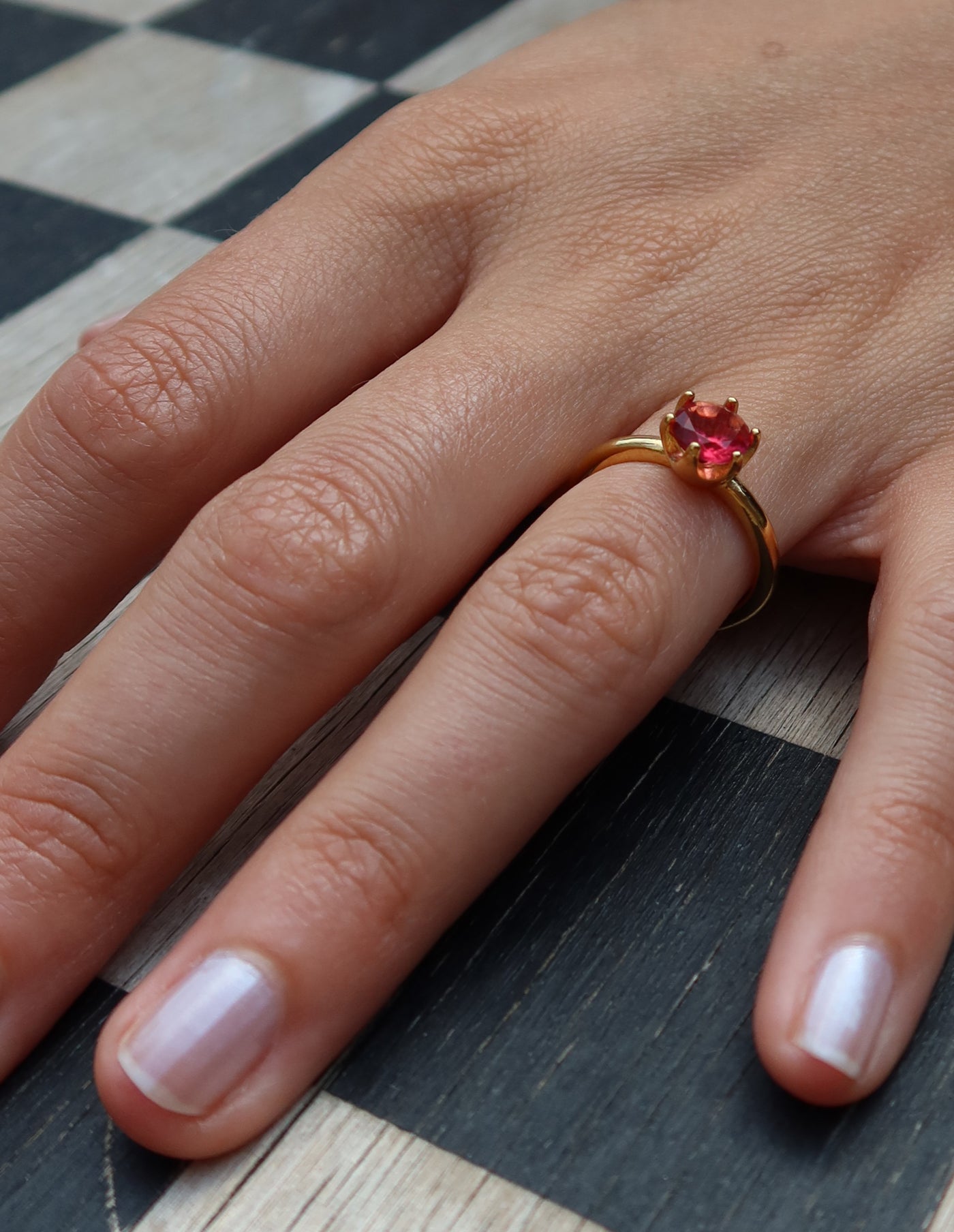 Gold Claw Set Red Gemstone Ring, Tarnish-Free Gold Plating