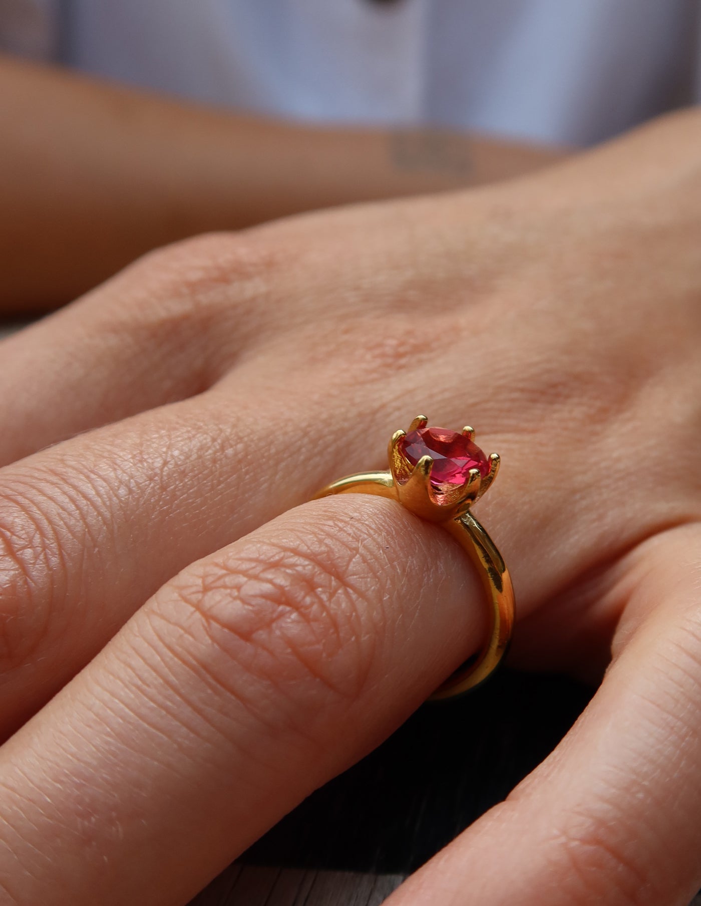 Gold Claw Set Red Gemstone Ring, Tarnish-Free Gold Plating