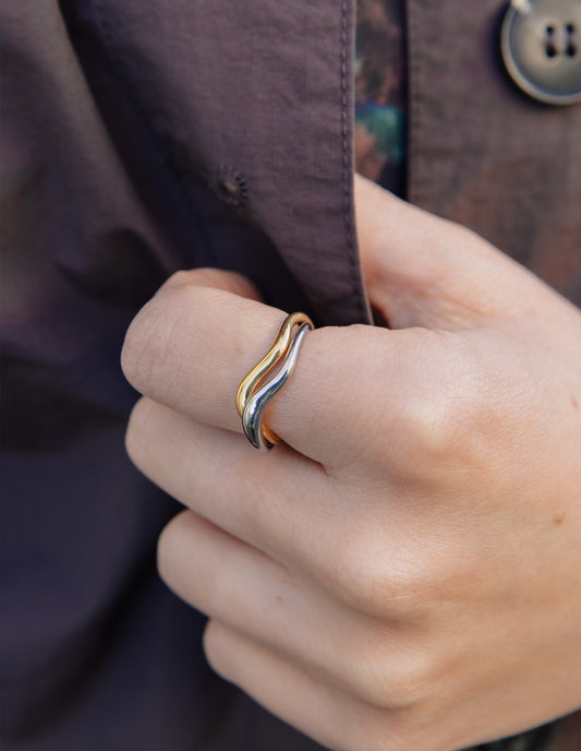 Gold and Silver Entwined Ring, Tarnish-Free Gold Plating