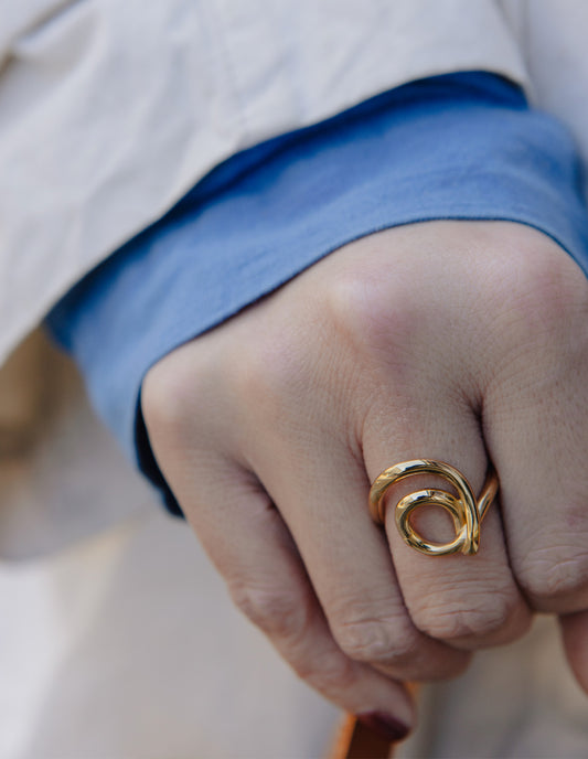 Gold Spiral Swirl Ring, Tarnish-Free Gold Plating