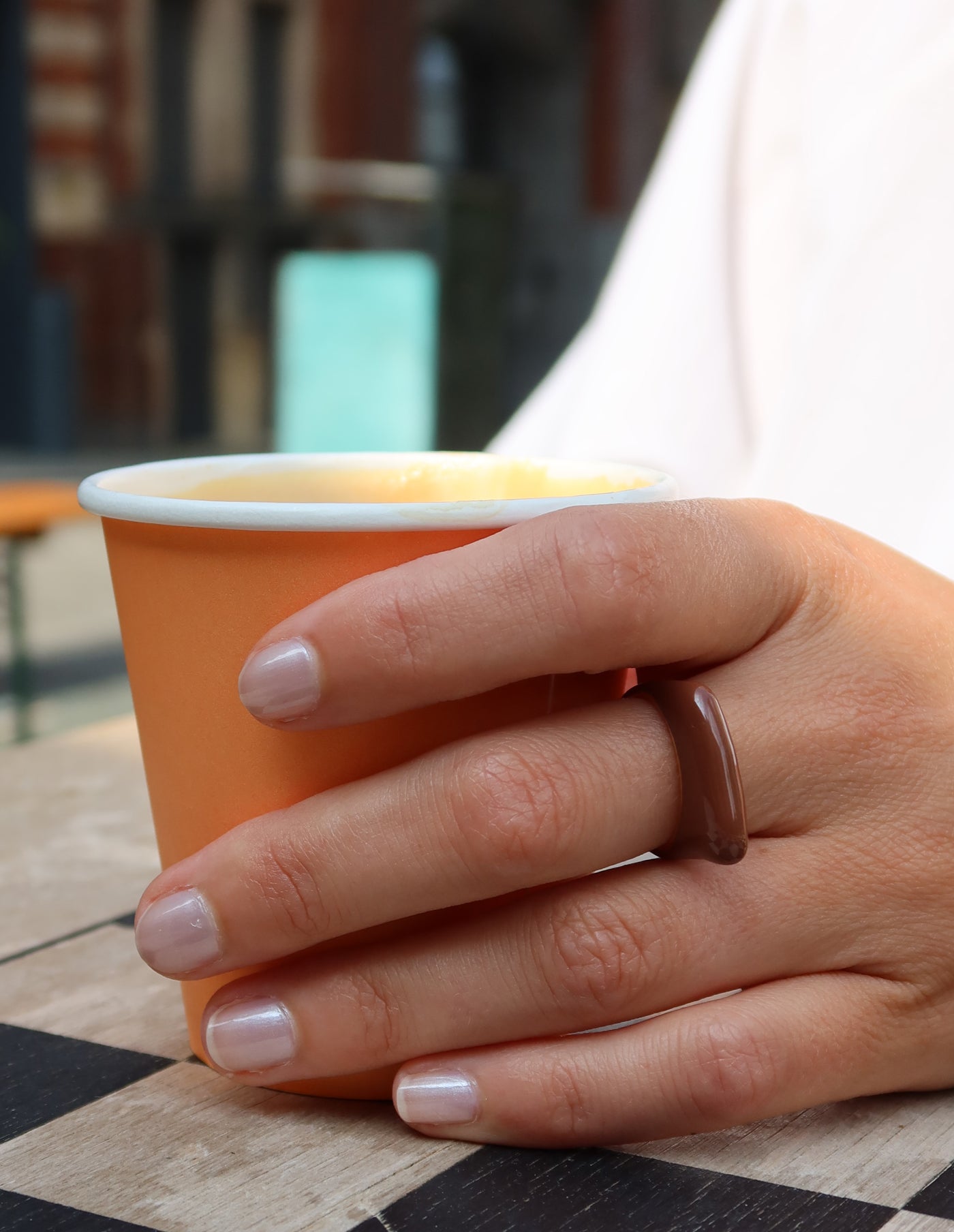 Coffee Gold Raised Fluid Ring, Tarnish-Free Gold Plating