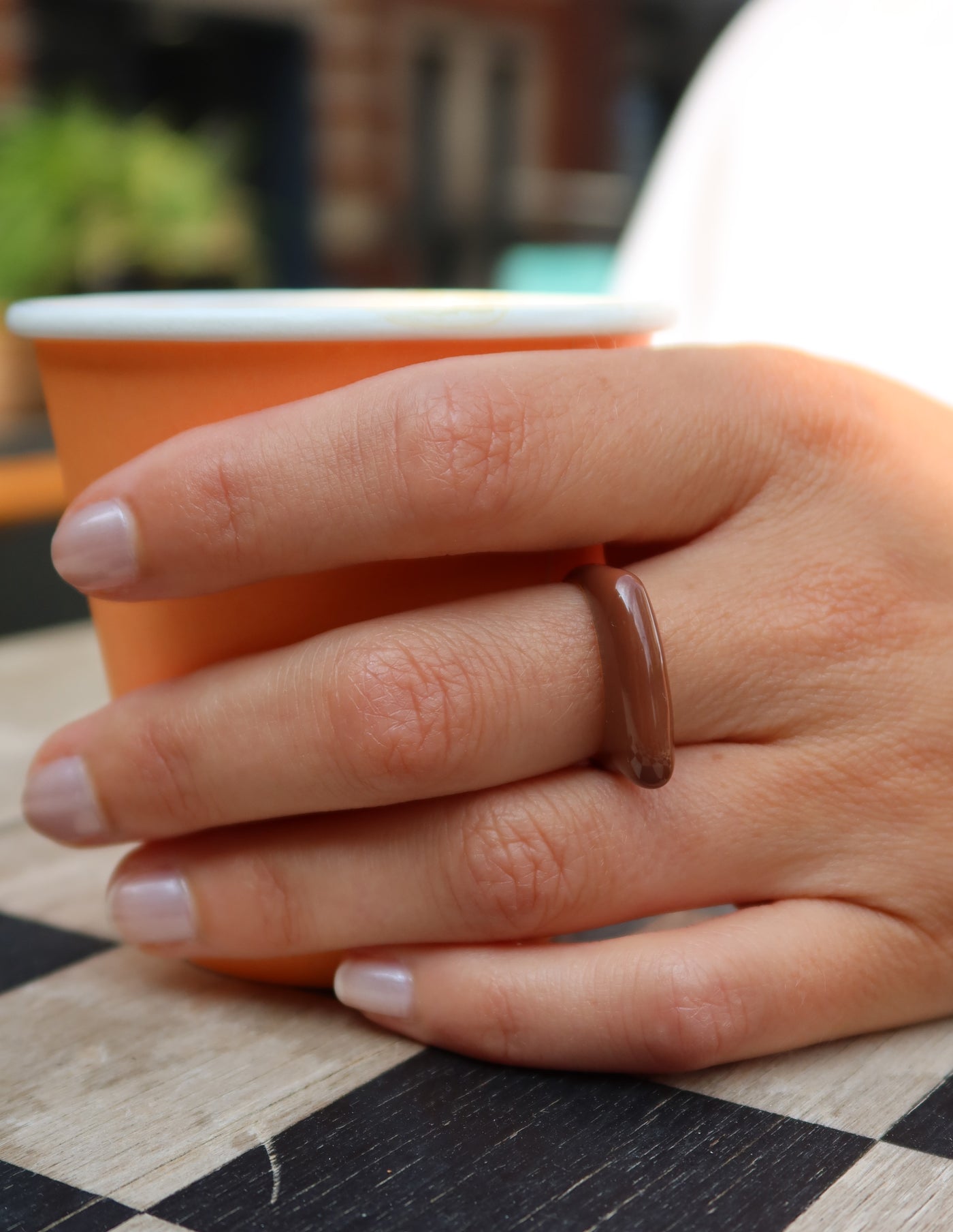 Coffee Gold Raised Fluid Ring, Tarnish-Free Gold Plating