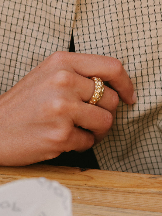 Gold Textured Dome Ring, Tarnish-Free Gold Plating