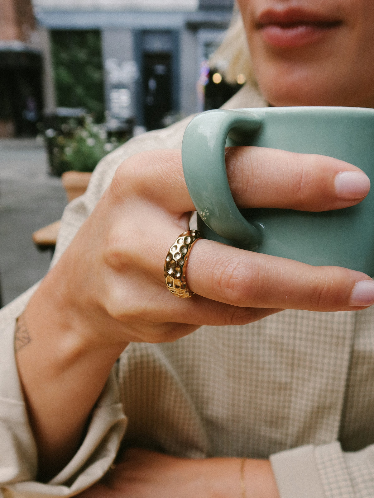 Gold Textured Dome Ring, Tarnish-Free Gold Plating