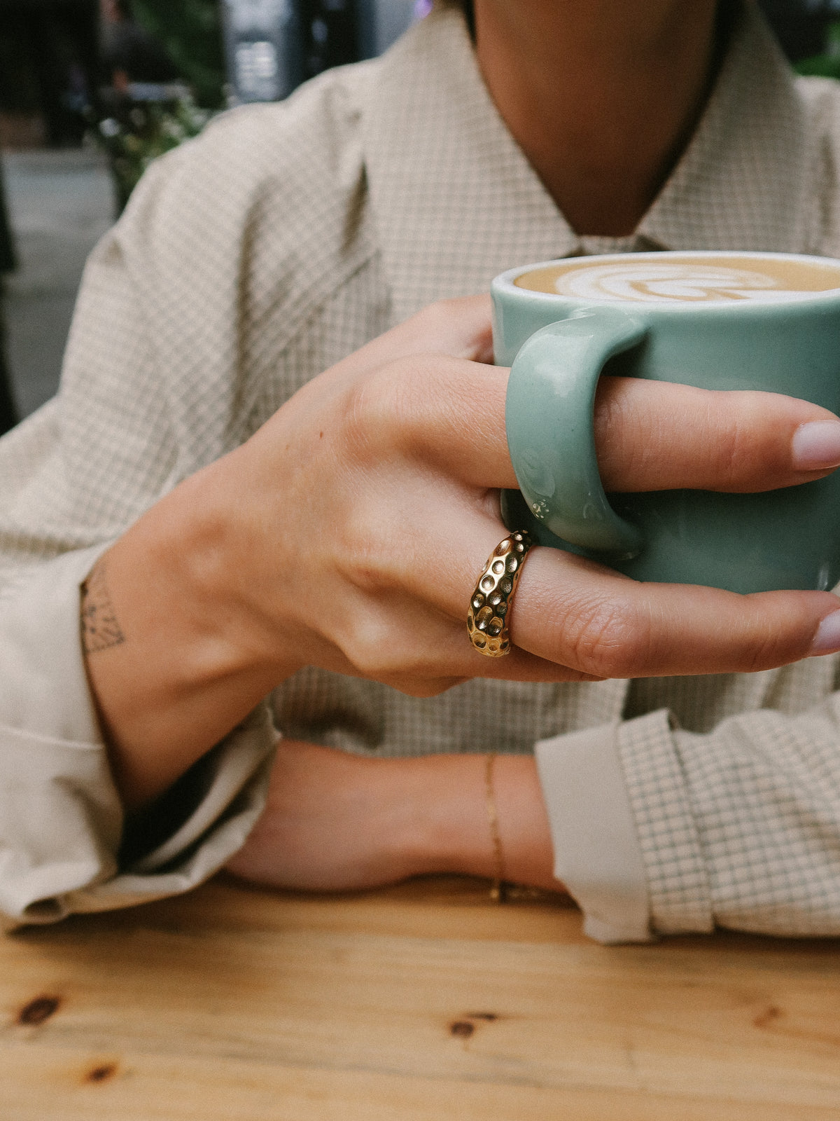 Gold Textured Dome Ring, Tarnish-Free Gold Plating