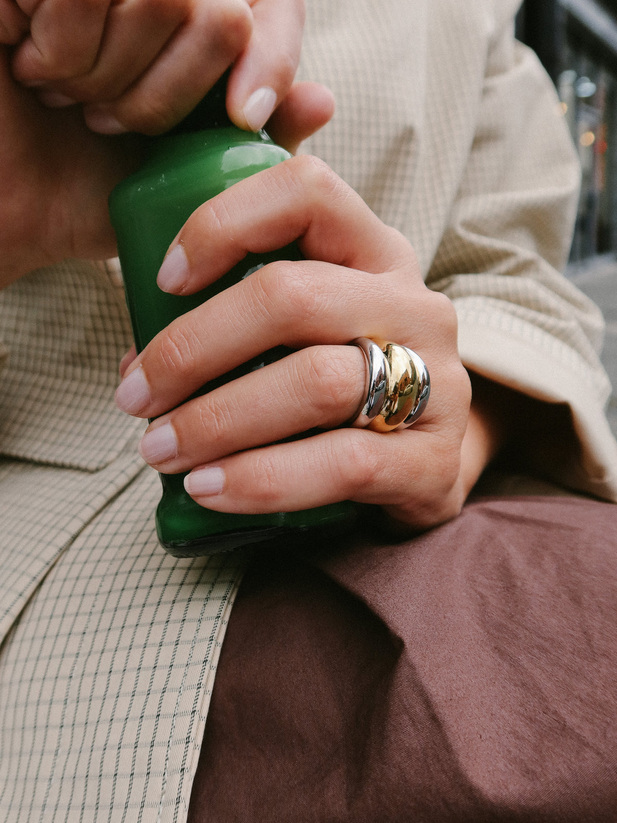 Gold and Silver Duo Dome Ring, Tarnish-Free Plating