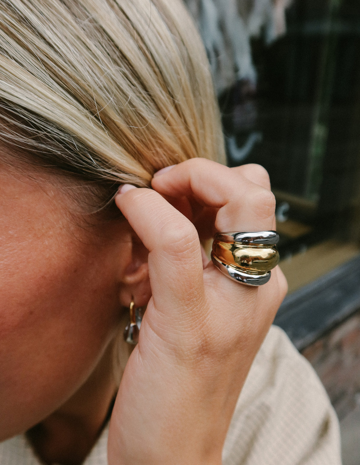 Gold and Silver Duo Dome Ring, Tarnish-Free Plating