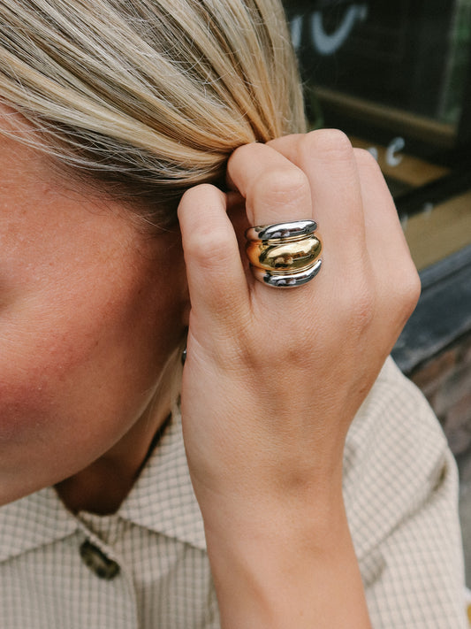 Gold and Silver Duo Dome Ring, Tarnish-Free Plating