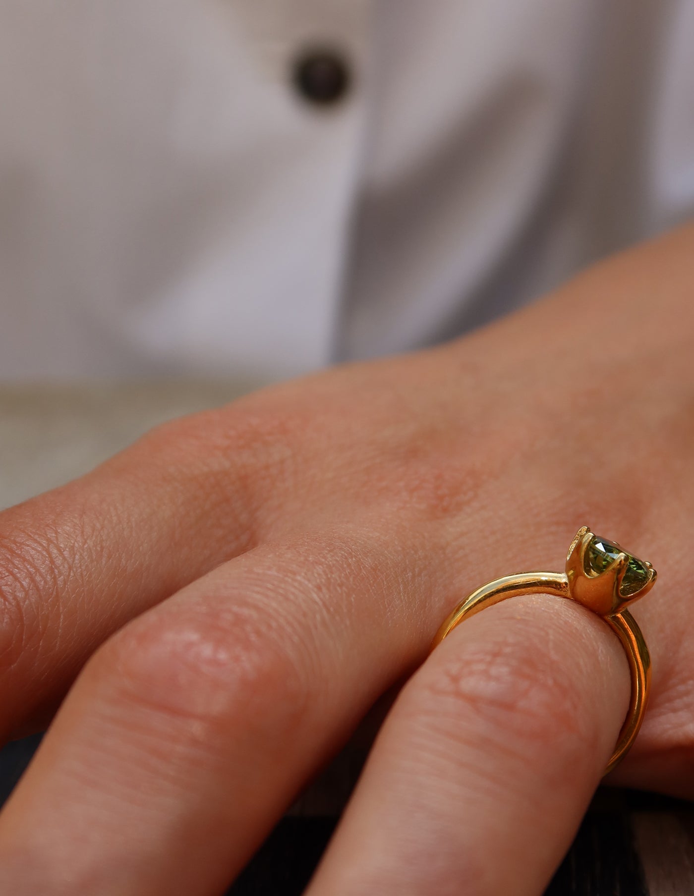 Gold Claw Set Green Gemstone Ring, Tarnish-Free Gold Plating