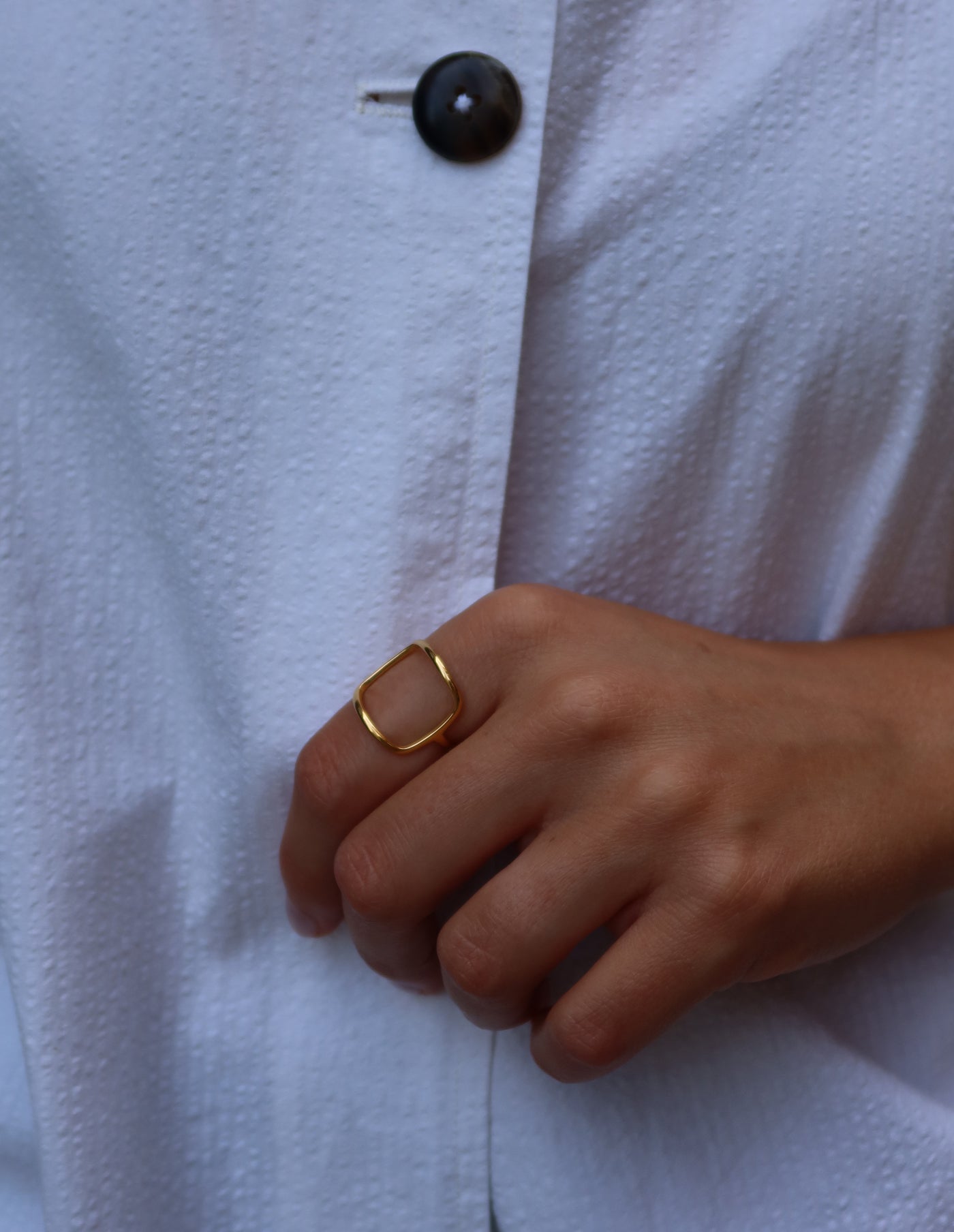 Gold Open Square Shape Ring, Tarnish-Free Gold Plating