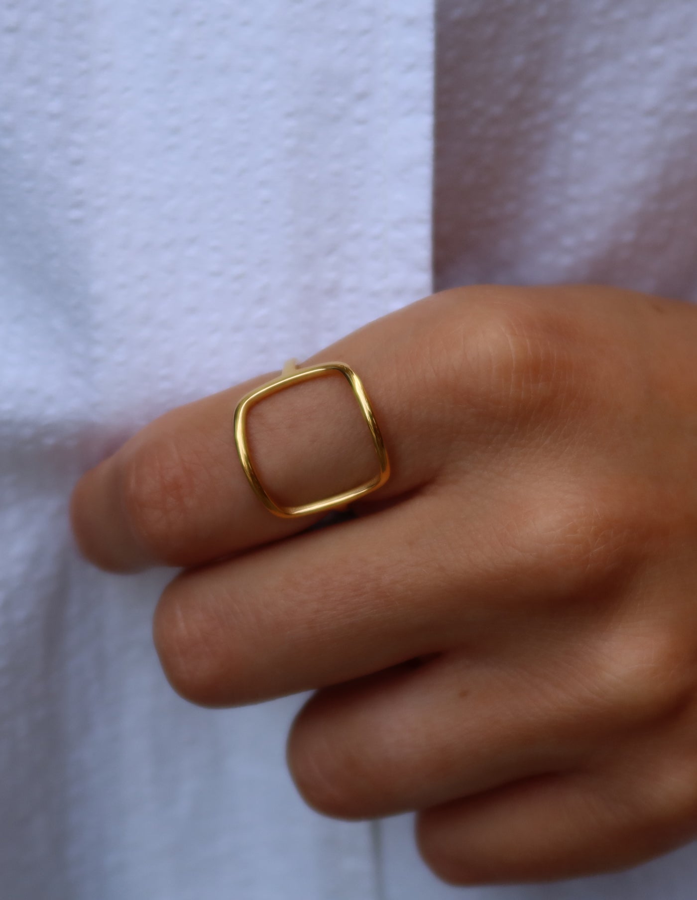Gold Open Square Shape Ring, Tarnish-Free Gold Plating