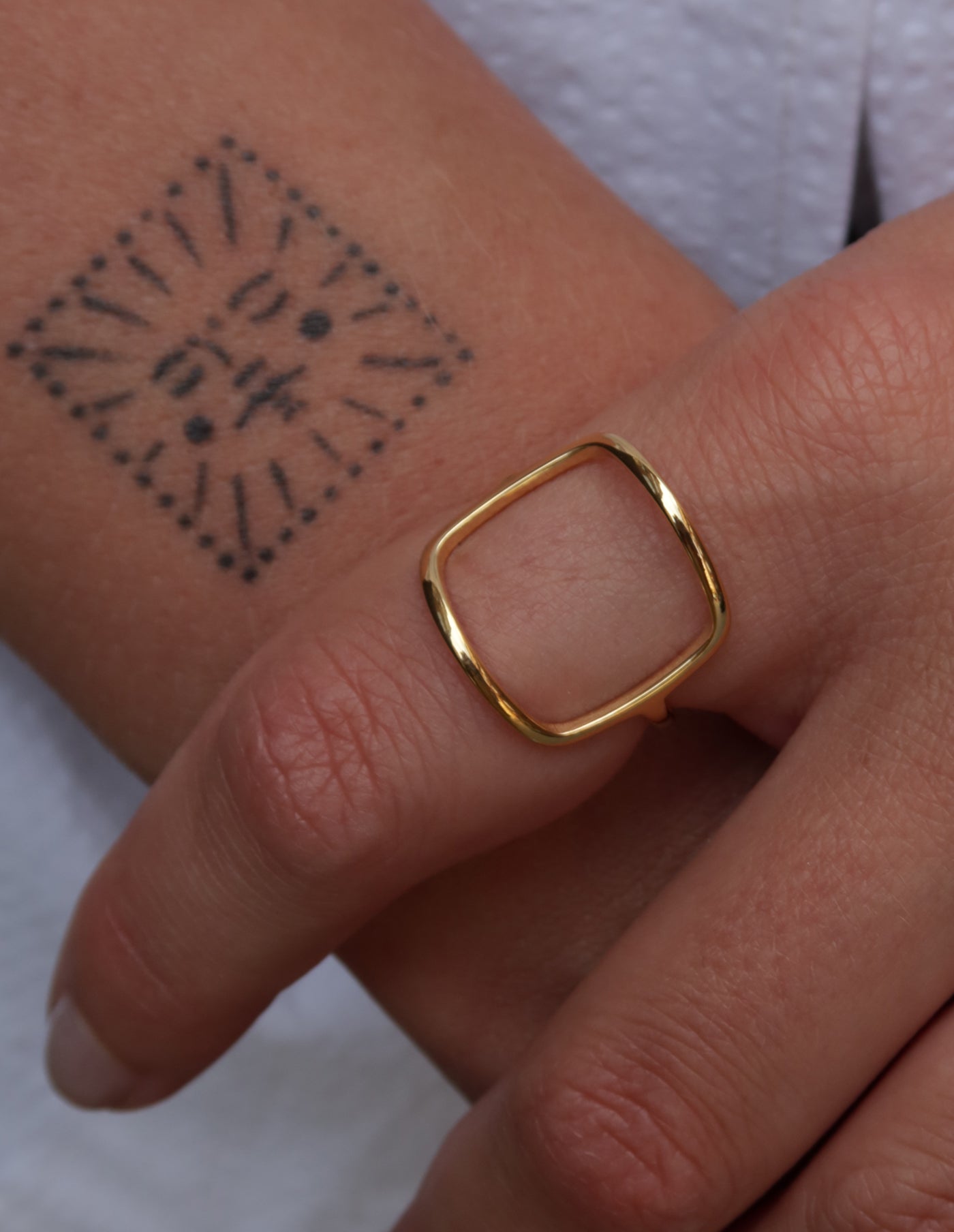 Gold Open Square Shape Ring, Tarnish-Free Gold Plating