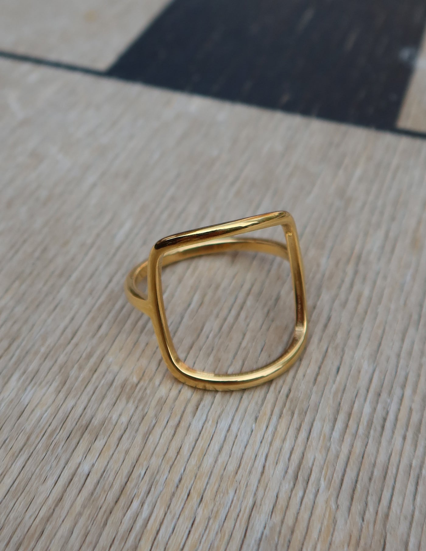 Gold Open Square Shape Ring, Tarnish-Free Gold Plating