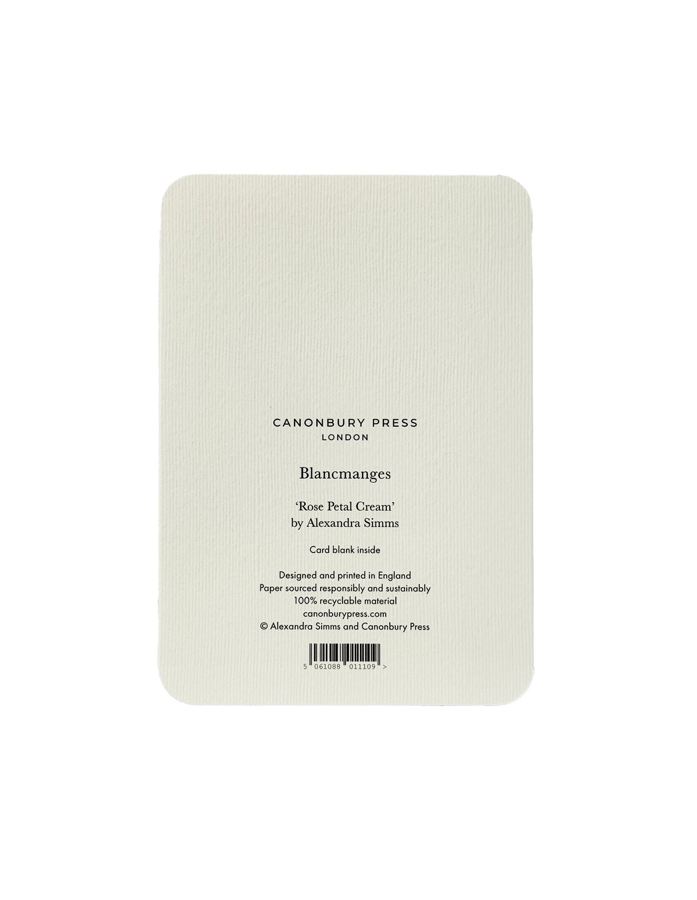 Rose Petal Cream Blancmange Greeting Card, Canonbury Press