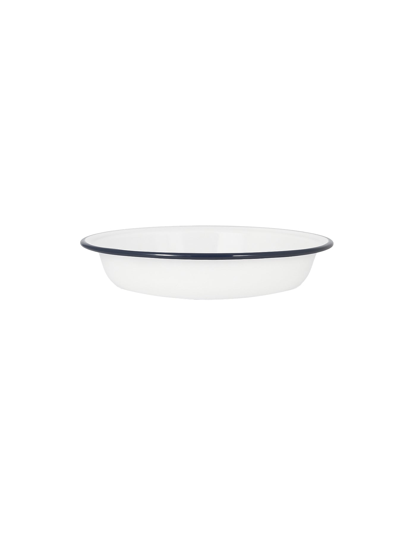 White and navy enamel pie dish