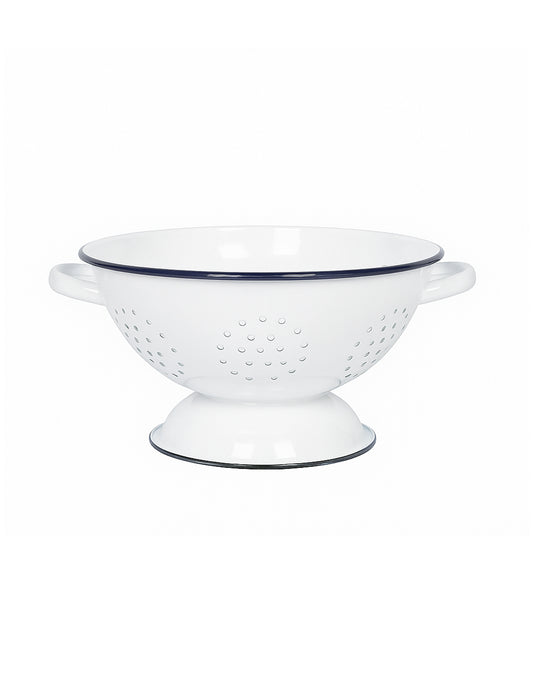 Navy and white enamel colander