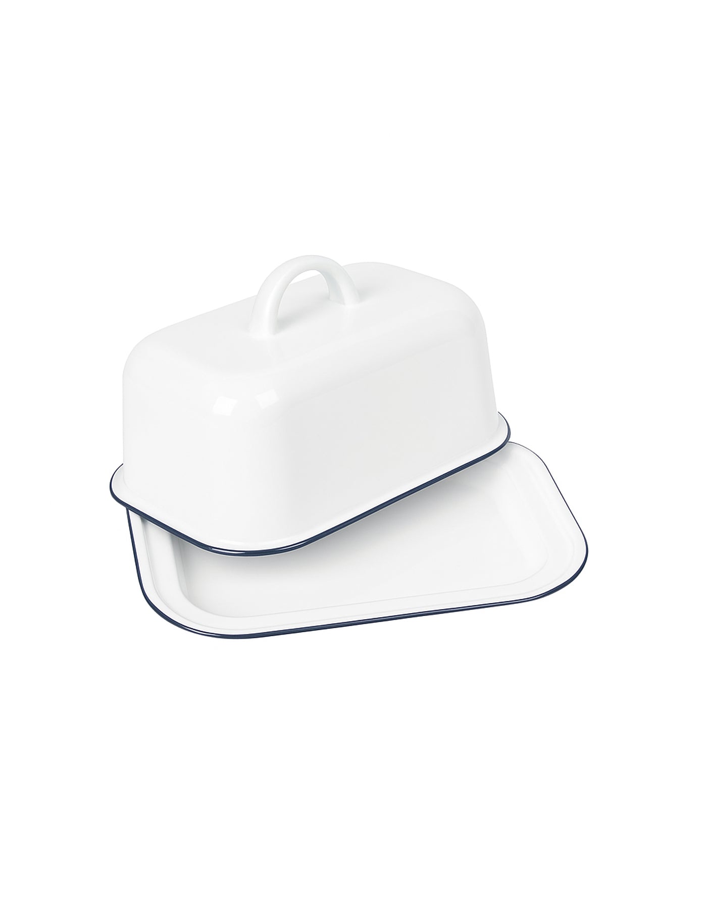 Navy and white enamel butter dish