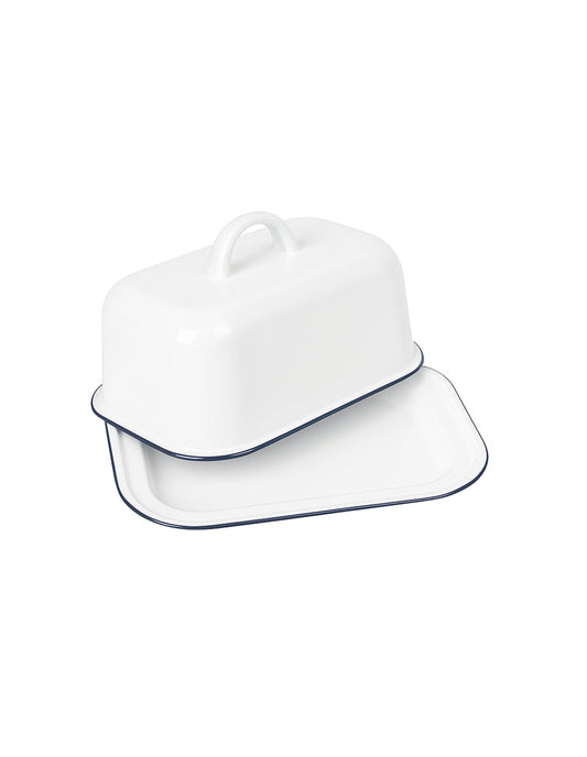 Navy and white enamel butter dish