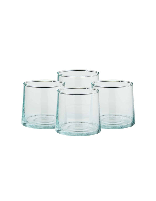 Set of 4 Low Recycled Moroccan Beldi Glasses, Clear