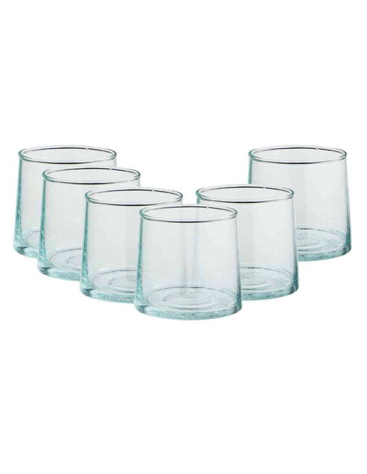 Set of 6 Low Recycled Moroccan Beldi Glasses, Clear