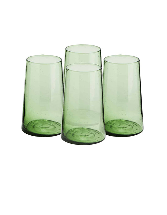 Highball Set of 4 Handmade Moroccan Beldi Glasses, Green