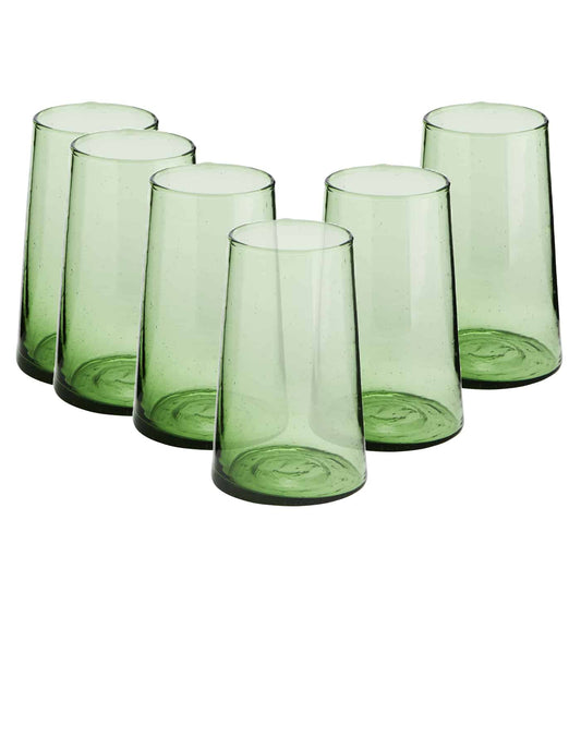 Highball Set of 6 Handmade Moroccan Beldi Glasses, Green
