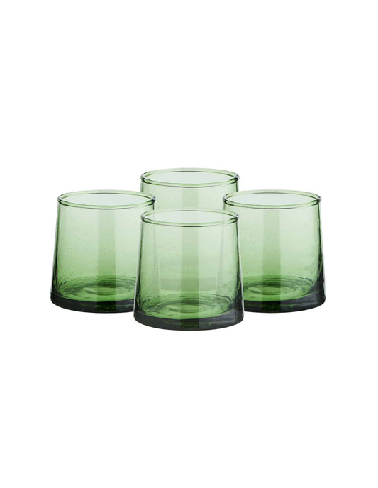 Set of 4 Low Recycled Moroccan Beldi Glasses, Green