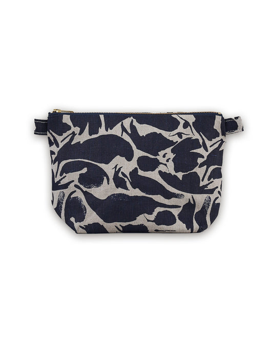 Printed Navy Linen Toiletry Bag, Blästa Henriët