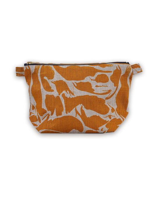 Printed Yellow Linen Toiletry Bag, Blästa Henriët