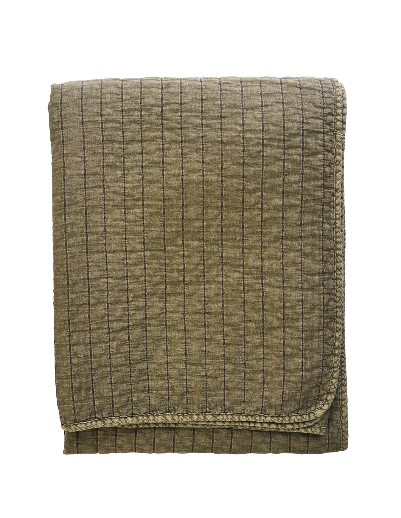 Khaki Green Quilted Cotton Throw, Madam Stoltz
