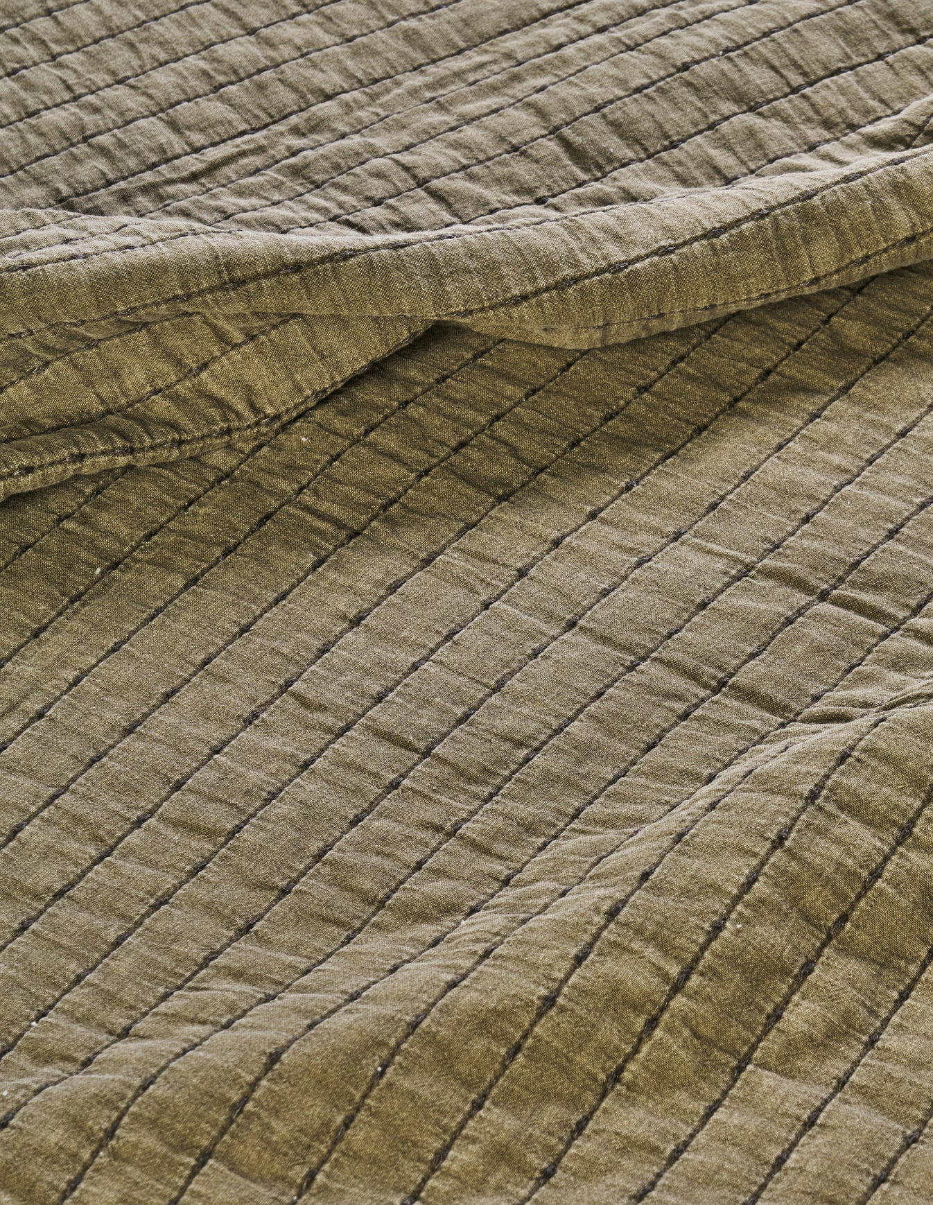 Khaki Green Quilted Cotton Throw, Madam Stoltz