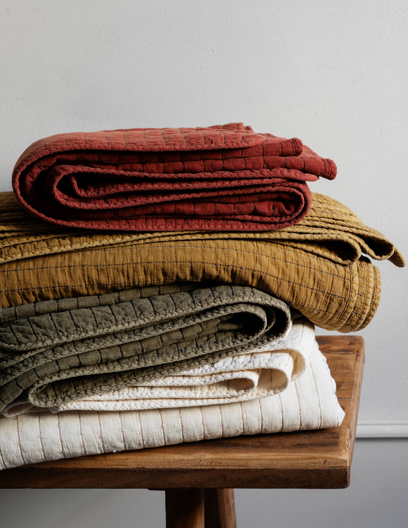 Khaki Green Quilted Cotton Throw, Madam Stoltz