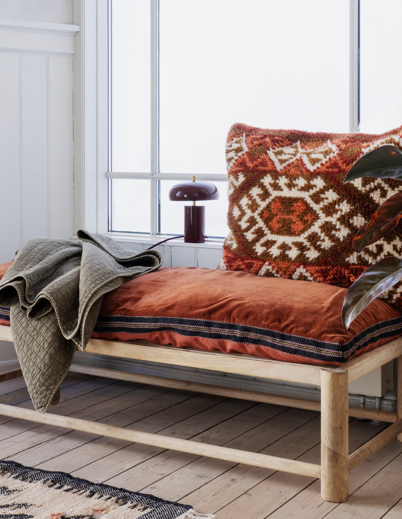 Khaki Green Quilted Cotton Throw, Madam Stoltz