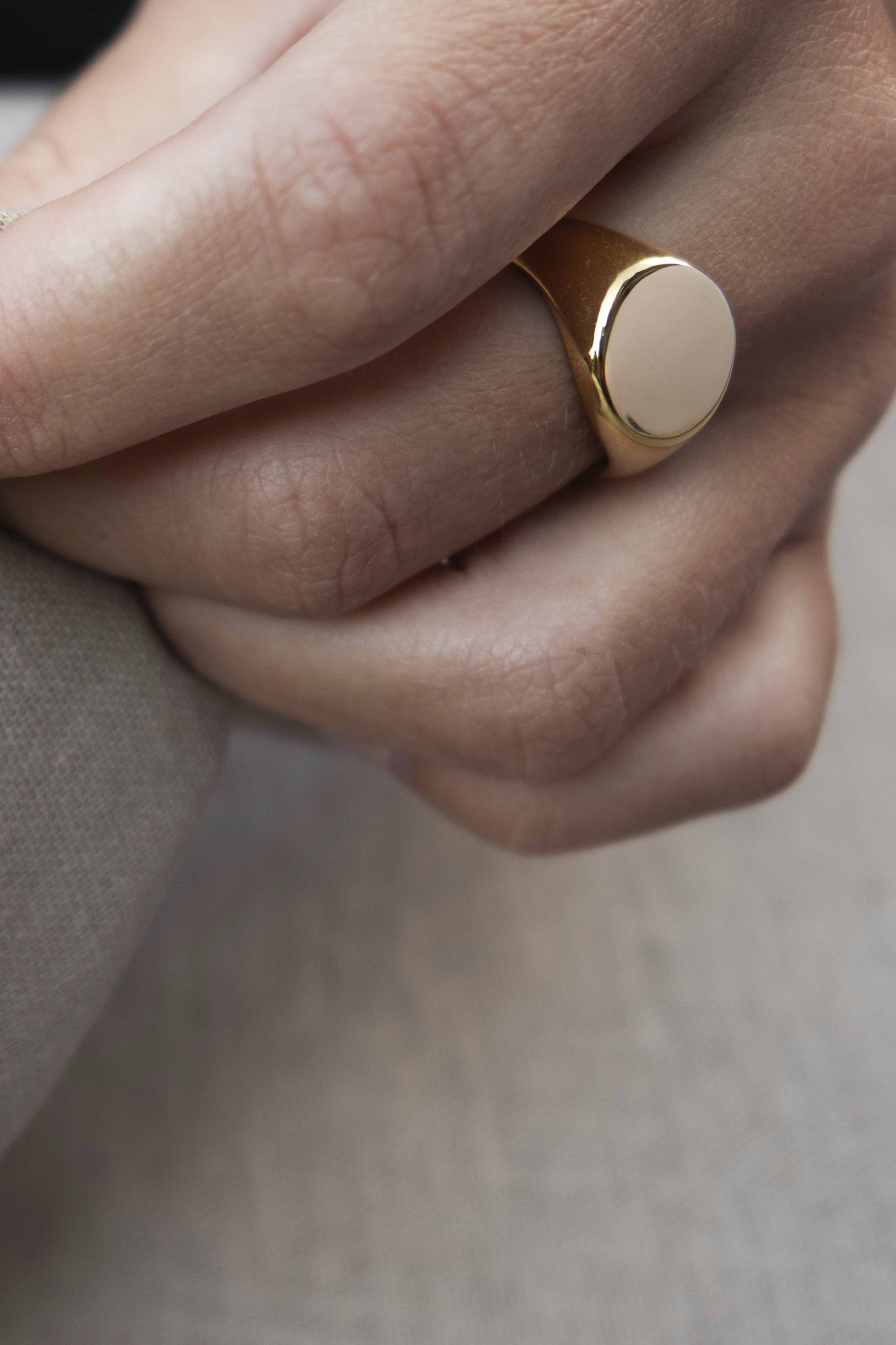 Round Signet Ring, Gold Plated Stainless Steel - Nordicmuse Gold Stainless Steel Signet Ring