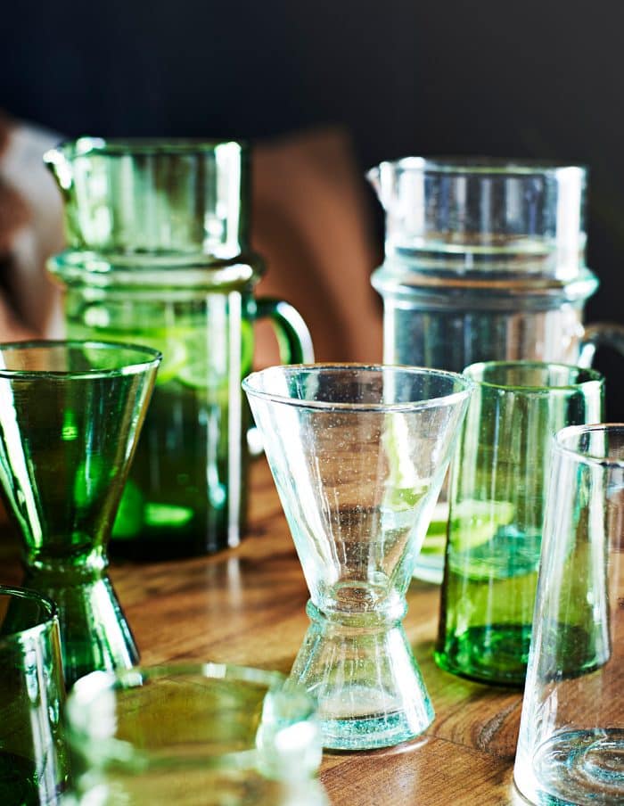 Set of 6 Mid Recycled Moroccan Beldi Glass, Green