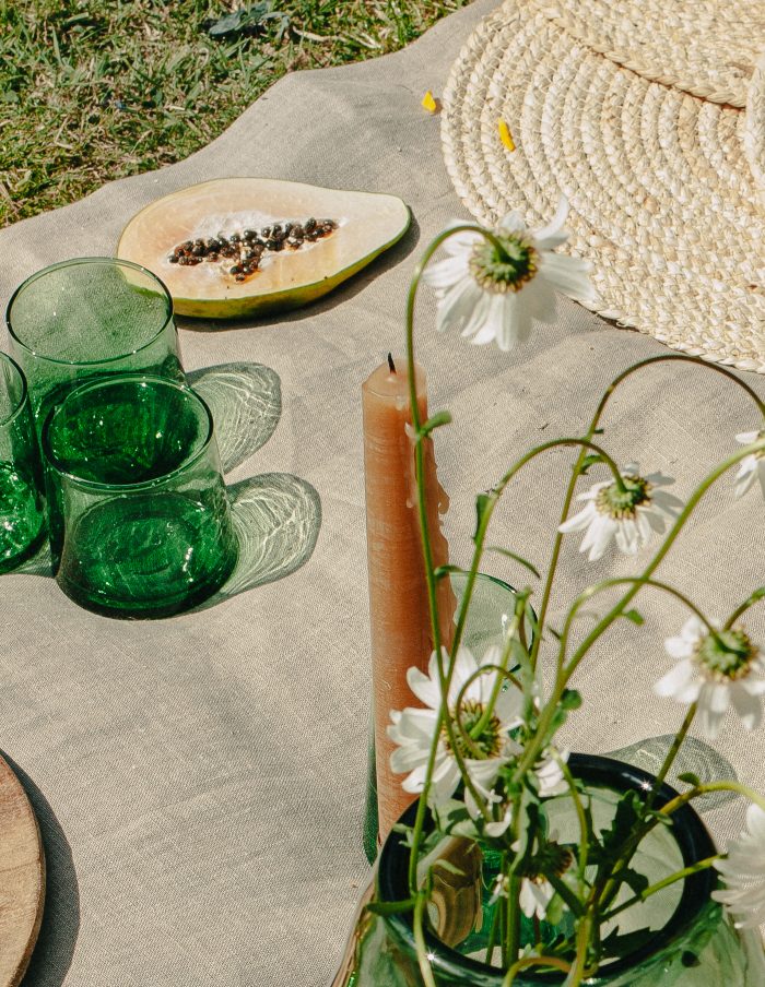 Low Set of 4 Handmade Moroccan Beldi Glasses, Green
