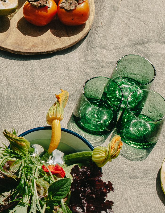 Low Set of 4 Handmade Moroccan Beldi Glasses, Green