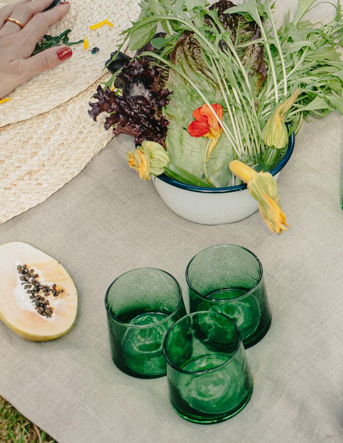 Low Set of 4 Handmade Moroccan Beldi Glasses, Green
