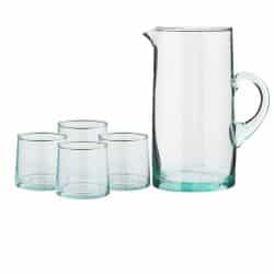 Low Handmade Moroccan Beldi Glasses and Jug Set, Clear