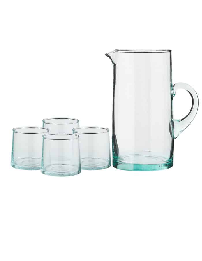 Low Handmade Moroccan Beldi Glasses and Jug Set, Clear