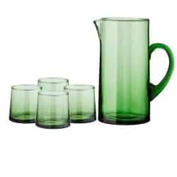 Low Handmade Moroccan Beldi Glasses and Jug Set, Green