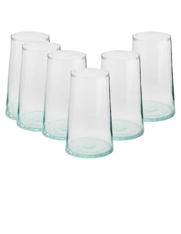 Highball Set of 6 Handmade Moroccan Beldi Glasses, Clear